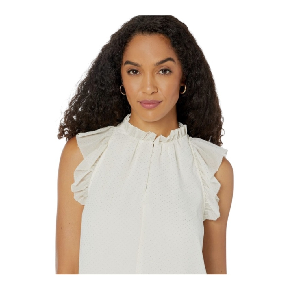 MICHAEL KORS Ivory & Gold Dewdrop Lined Hook And Eye Short Sleeve Top XS EUC